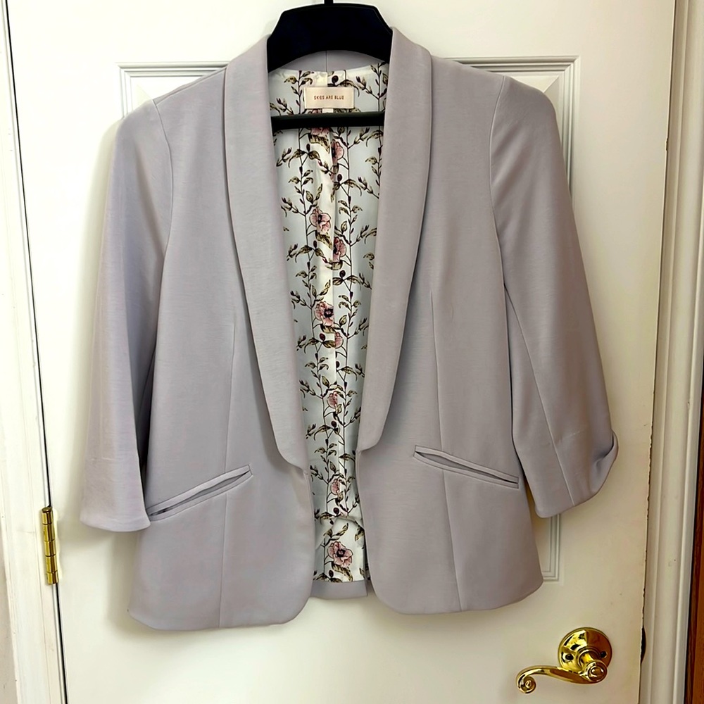 Skies are blue gray blazer, size small. Worn a couple of times - like new.